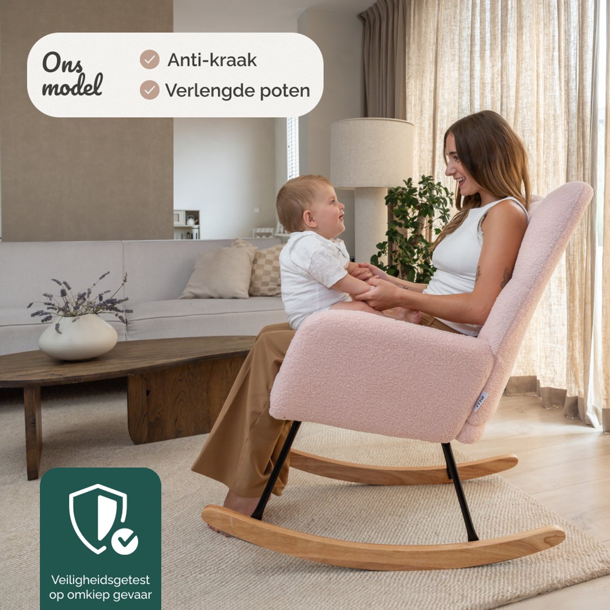 SITTT Schommelstoel - Relaxstoel babykamer - Fauteuil - Voedingsstoel - Licht Roze — afbeelding 9