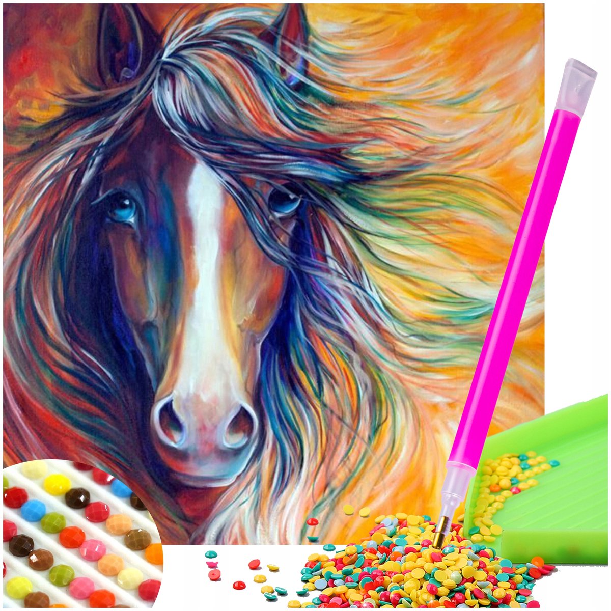 Diamant Schilderen Kit 5D Abstract Paard 40x40cm