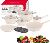 Potten en pannen set met afneembaar handvat - 12 stuks keramische kookgerei met antiaanbaklaag, niet-giftige set, RV stapelbare pannen, PTFE & PFOA vrij, ovenbestendig, ruimtebesparend - marine