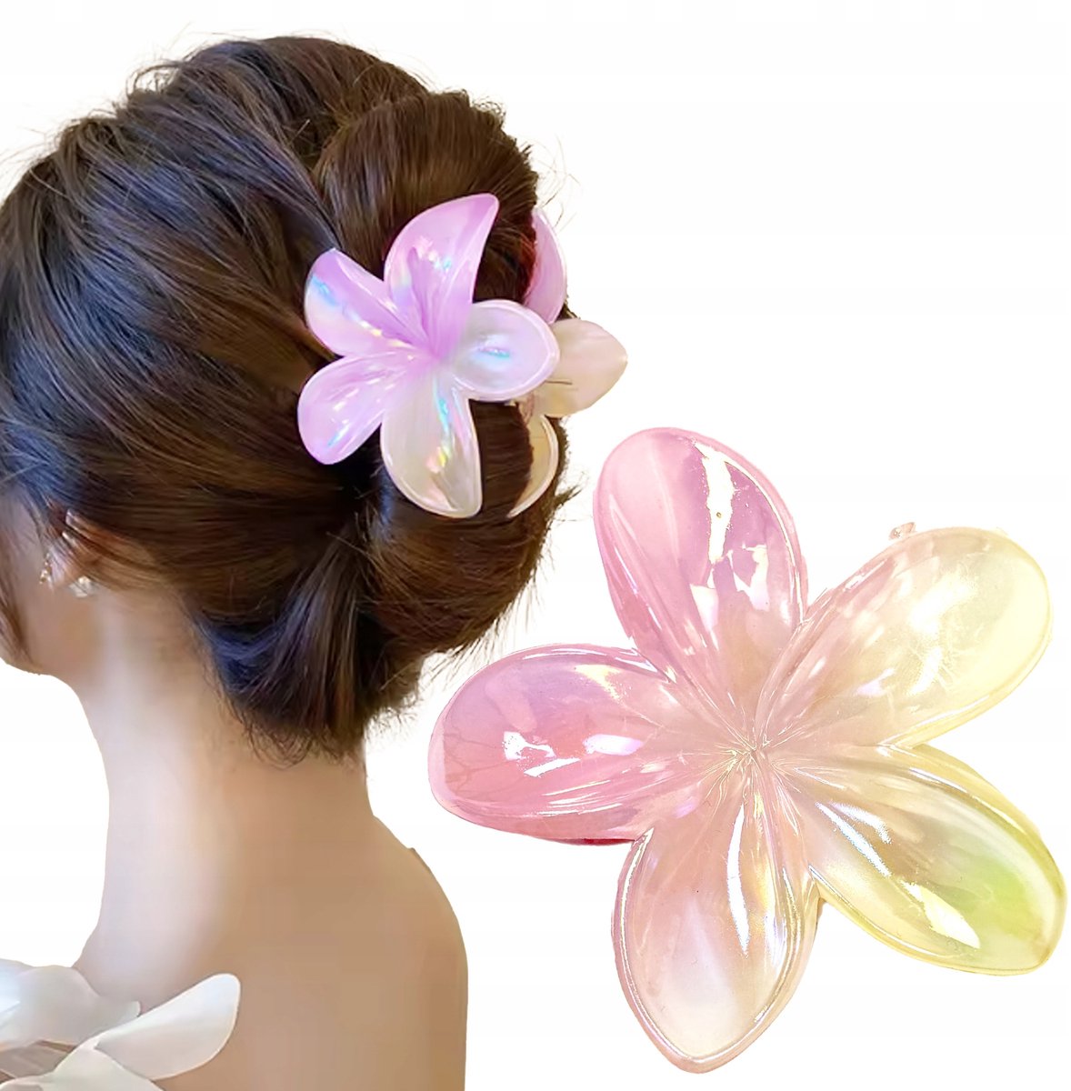 Haarklem Plumeria Bloem - Geel-Roze Parelachtig
