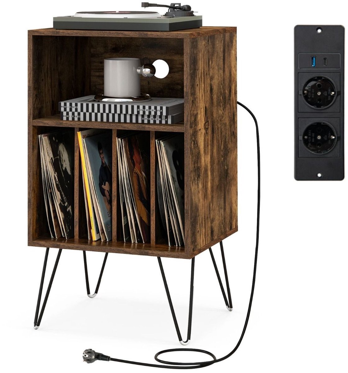Platenspeler Meubel - LP-kast - Platenspelerkast - Draaitafelstandaard - Platenspelerstandaard - Vintage Displayplank - Rustiek Bruin