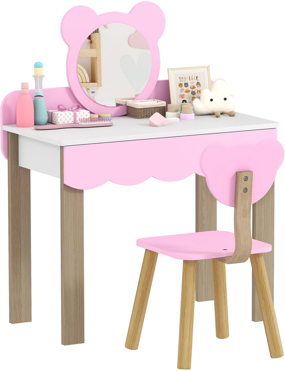 AIYAPLAY speelgoedkaptafel - 68L x 35B x 86H cm - roze + wit