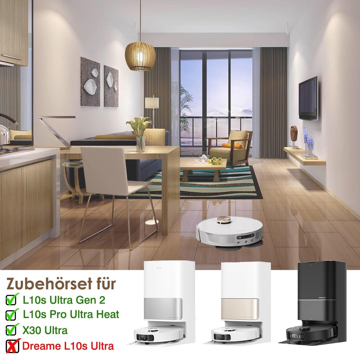 Accessoireset - geschikt voor Dreame L10s Ultra Gen 2/L10s Pro Ultra Heat/X30 Ultra/Mova E30 Ultra - JKOISL 2 x rolborstel - 6 x stofzak - 4 x dweildoek - 6 x zijborstels - 2 x filters — afbeelding 5