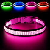 LED Hondenband - Oplaadbare Verstelbare Lichtband voor Honden - Veiligheid en Zichtbaarheid in het Donker - Voor Kleine, Middelgrote en Grote Honden - Licht Halsband - Zoet roze- Maat M (45-50 cm) - 1 Stuk