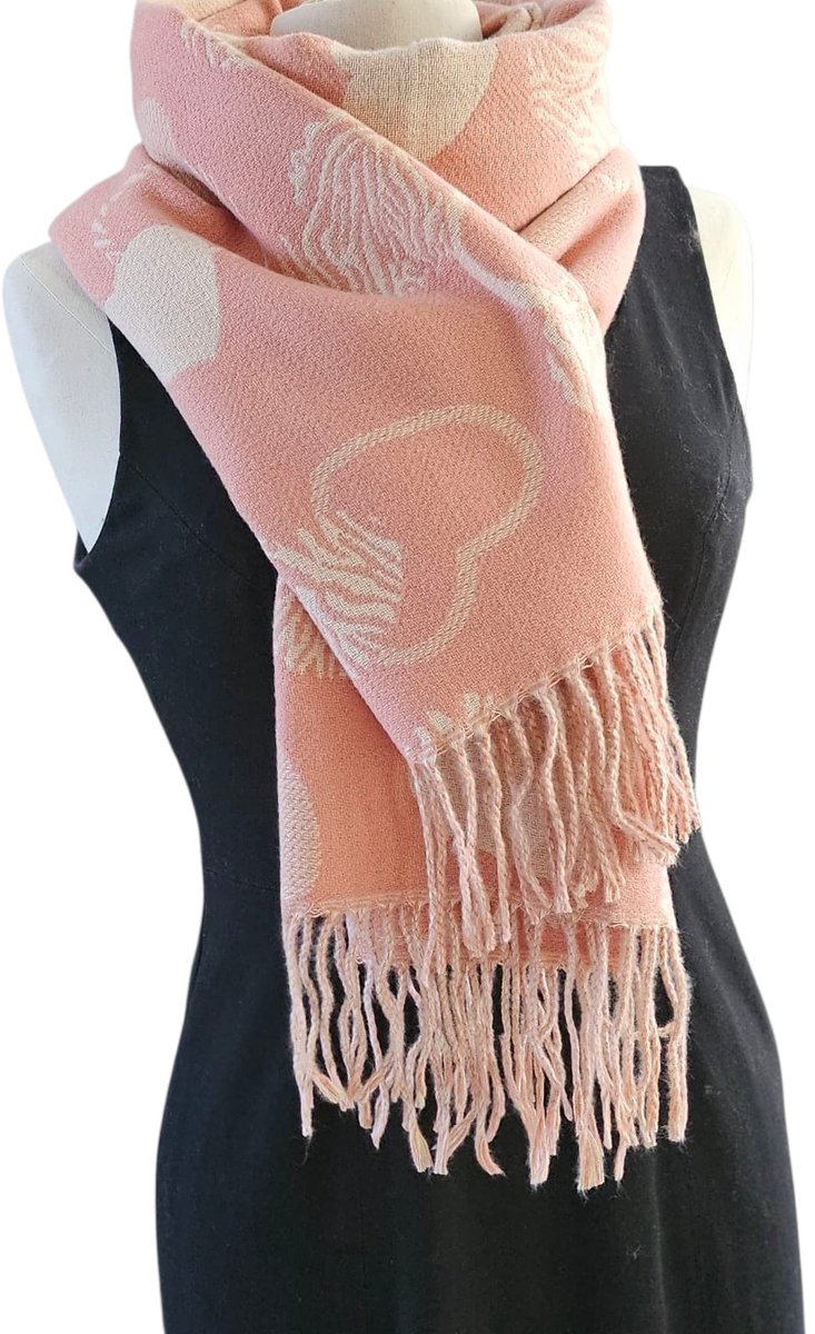 Mooie dames Sjaal deels wol- Roze Hartjes print - extra warm, hoog kwaliteit wol sjaal - winter damessjaal - cadeau voor vrouwen| Valentijnsdag cadeau