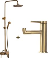 Ensemble de douche Auralum Max Rain Shower - Vintage - Robinet de lavabo pivotant à 360° - Douche de pluie et douchette - Or - Messing et acier inoxydable - Économie d'eau - Matériel d'installation inclus