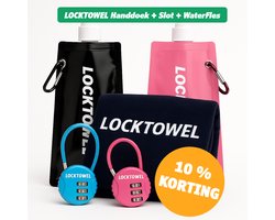 LockTowel Gym Gift Set - Roze – Handdoek + Slot + Fles – Sportief cadeau voor Sinterklaas of Kerst – Ideaal voor goede voornemens