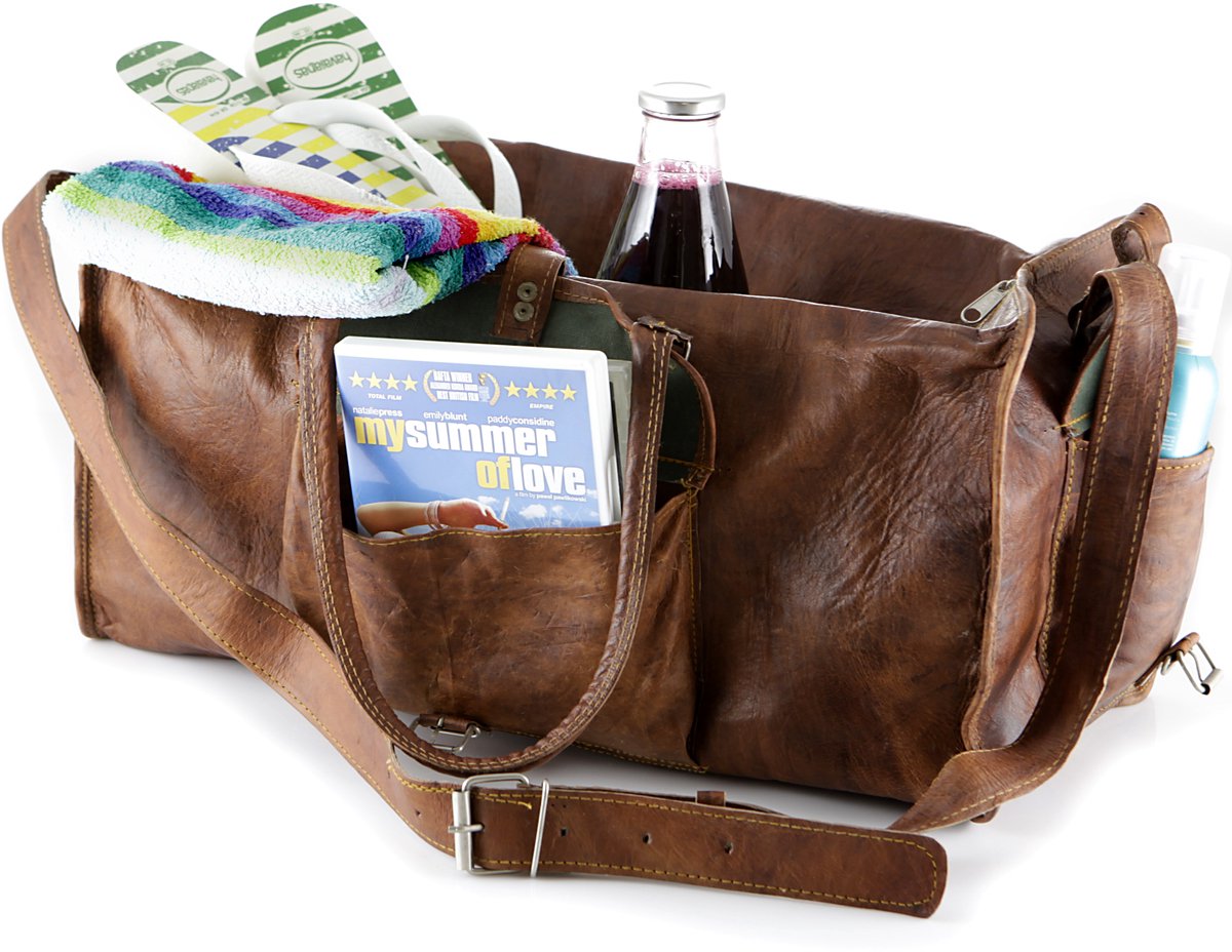 Sporttas Grote Fitness Tas Duffel tas Weekendtas Malaga Urbane Vintage 56 x 27 x 27 cm - Echt Leer Cognac Bruin – Reistas – model 225