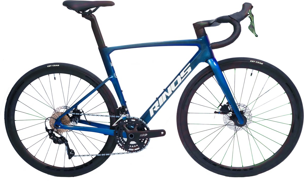 Rinos Odin3 Carbon Road - RaceFiets - met UCI Frameset - met SHIMANO 105 ST-R7000 - 22 versnellingen en schijfremmen - lichte fiets voor dames en heren - 700 x 40C - Kameleon Blauw-Paars XL-58