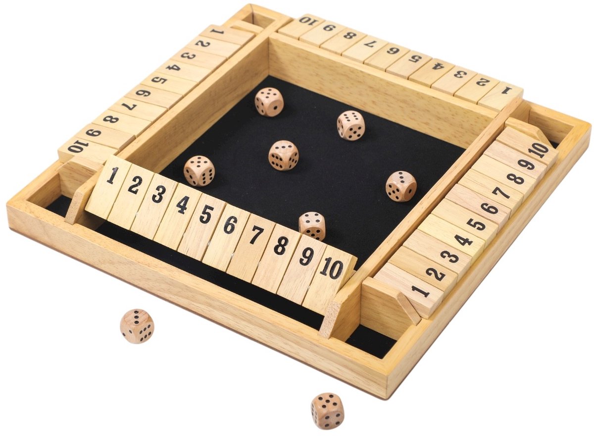 Shut the box de luxe - bordspel - 4 spelers - inclusief 8 houten dobbelstenen 29 x 29 cm