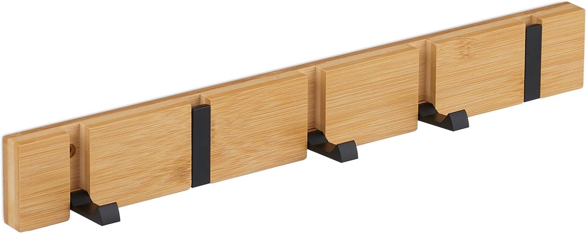 Homium Wandkapstok van bamboe 5 haken - hout - 50 cm - muurkapstok