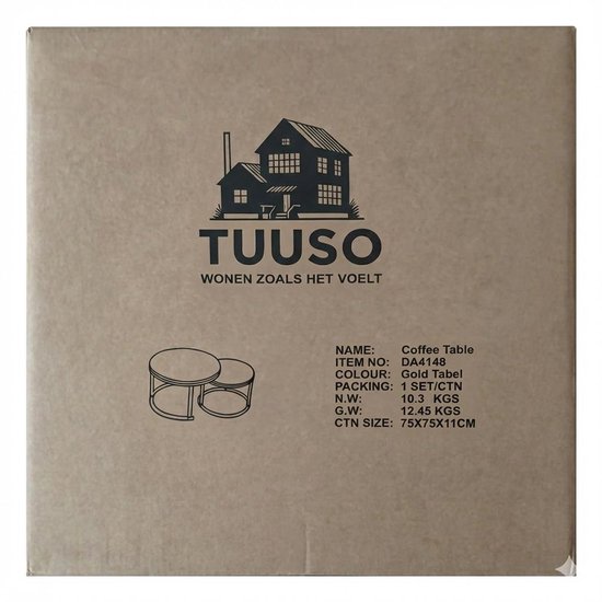Set de tables basses de Luxe TUUSO® – Aspect marbre Wit avec structure dorée – Tables rondes Ø70 + Ø50 – 2 pièces coulissantes – Design industriel et moderne – Table d'appoint pour salon