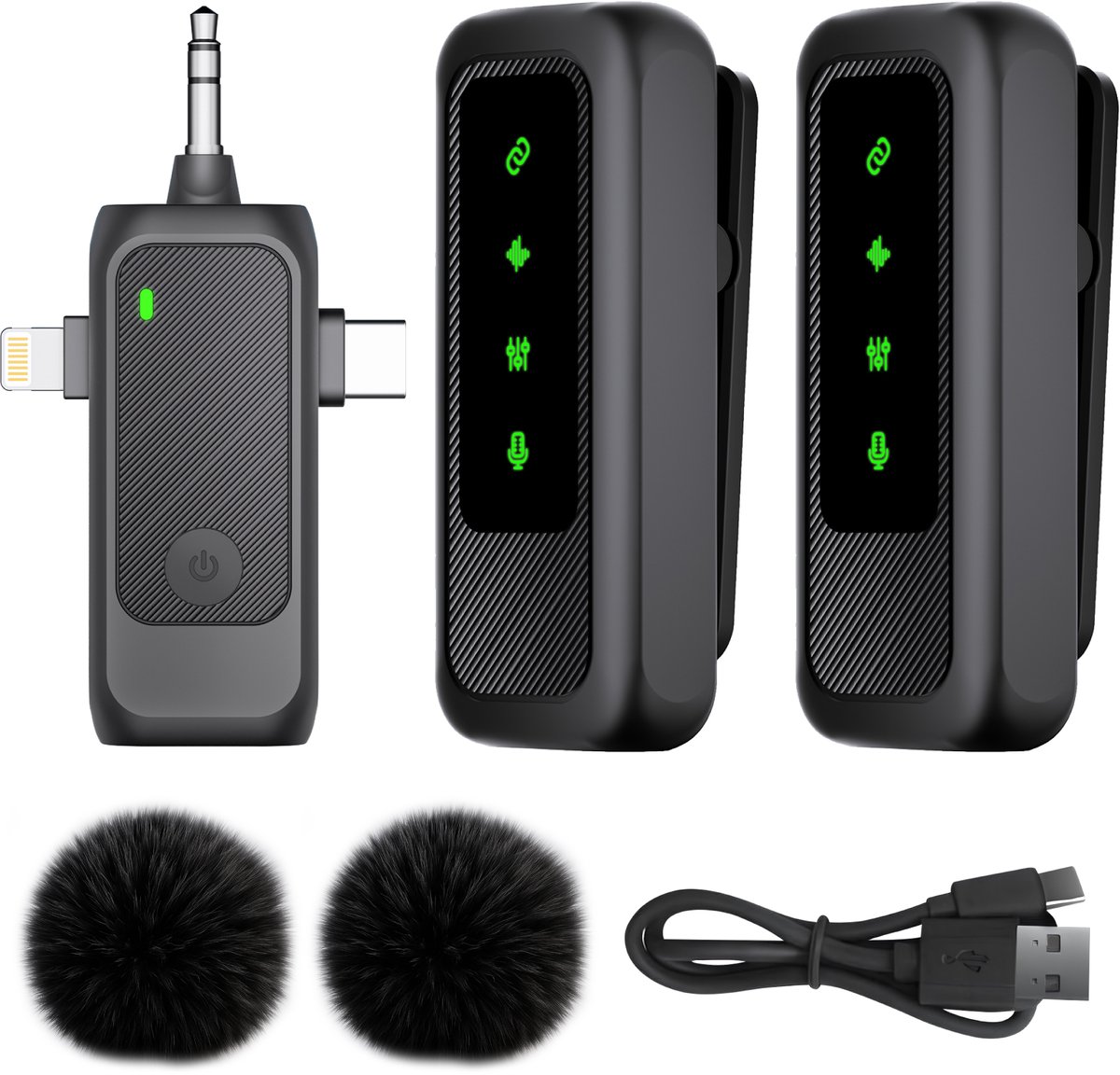 Nuvance Draadloze Microfoon - 2 Stuks - Microfoon Draadloos - Mini Dasspeld Microfoon - Lavalier - 3 in 1 - Incl. 2 Windshields