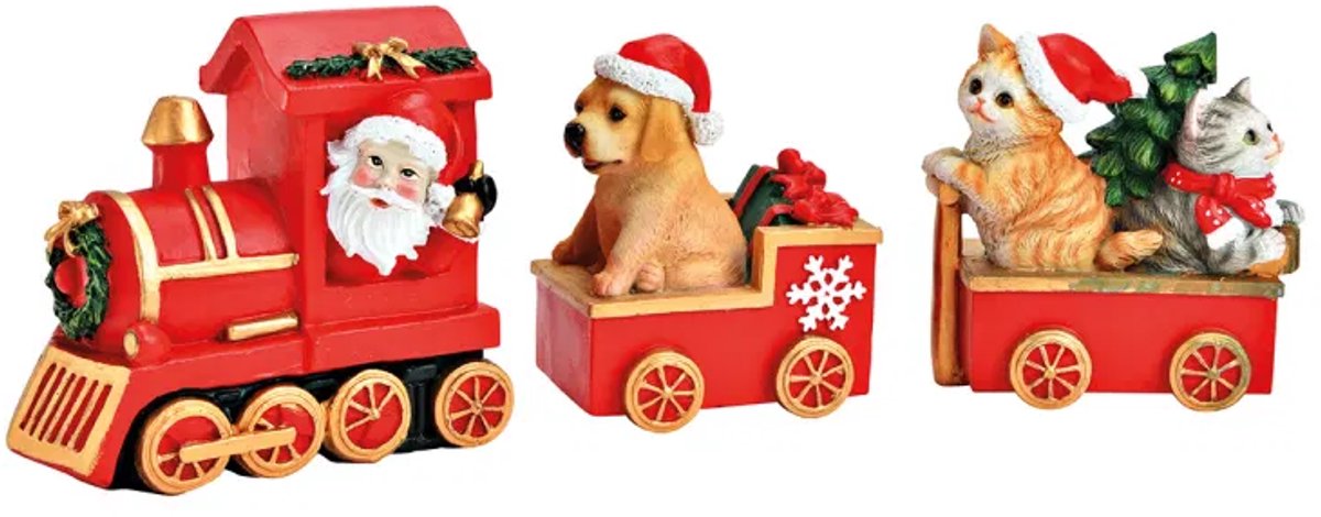 Kerst treinset van 3, gemaakt van poly (B/H/D) 34x14x10cm