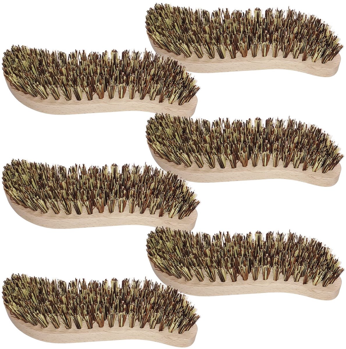 Unyqoos® Set van 6 schuurborstels met ergonomische houten handgreep voor veelzijdig gebruik