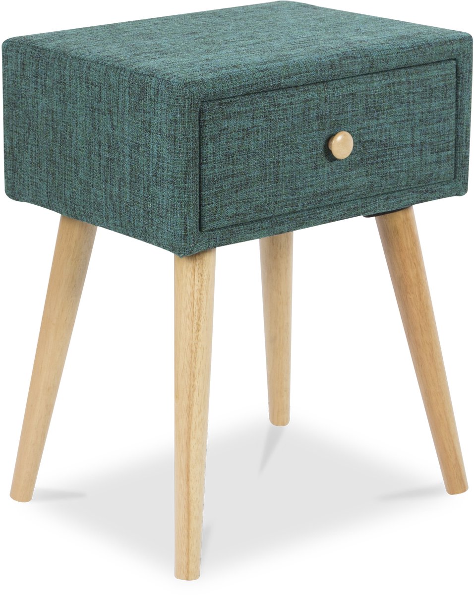 Homestyle4u Nachtkastje - Bijzettafel - Turquoise Stof - Lade Turkoois