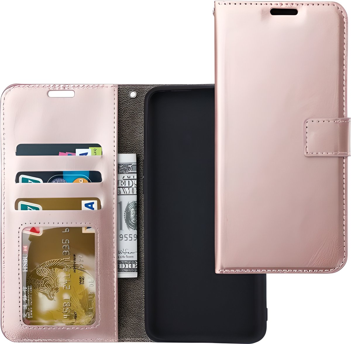 Bookcase Geschikt voor: Huawei Y6P - Rosegoud - portemonnee hoesje - Book Cover