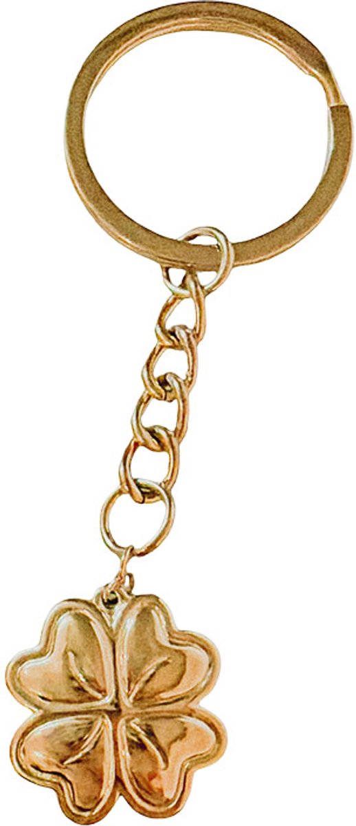 LOUIZ Klavertje vier sleutelhanger - Goud Stainless Steel 18 K verguld - Geluk sleutelhanger - Klavertje 4 cadeau voor succes en geluk