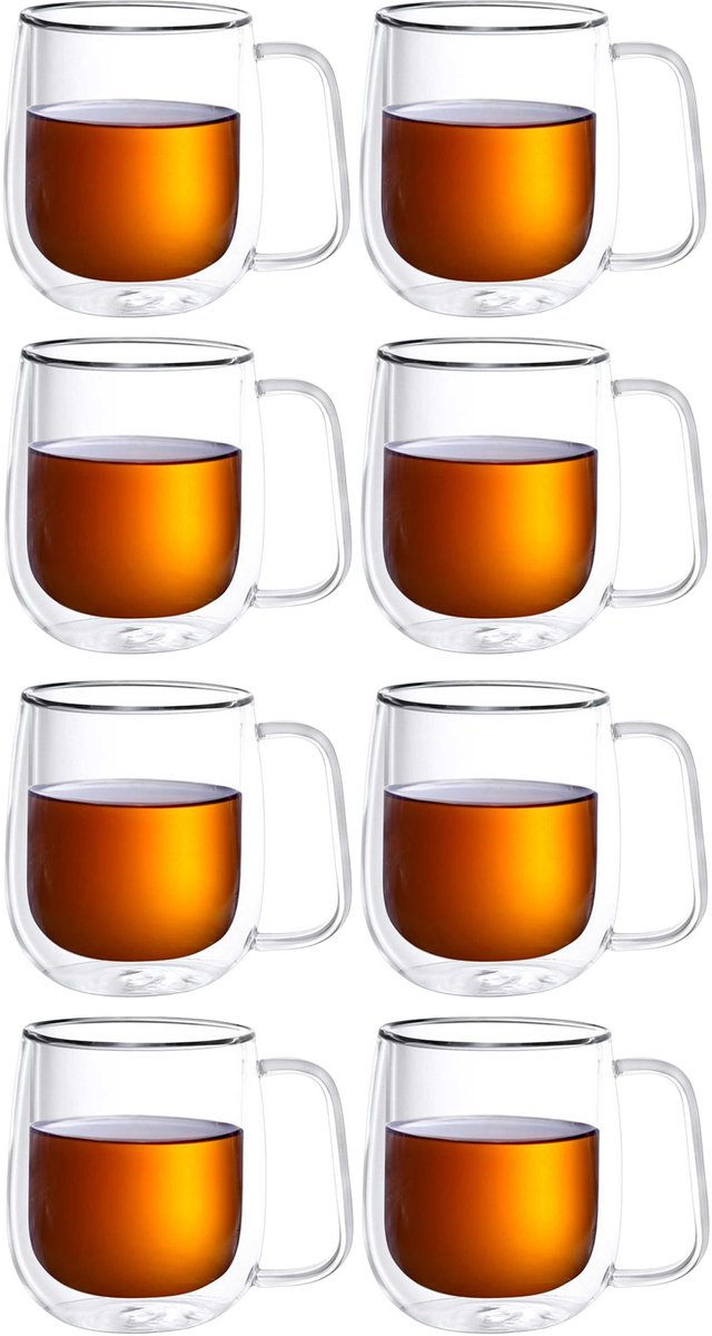 Bricard Dubbelwandige Glazen met Oortje - 300ml - Set van 8 - Koffieglas - Theeglas