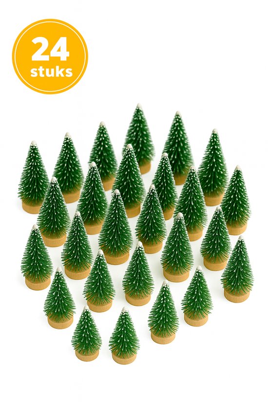 Miniatuur Kerstboom Set – 24 Stuks Donkergroene Kerstboompjes – Kerst Decoratie & Kerstversiering – Miniatuur Dennenboompjes voor Kerstdorp & Tafeldecoratie