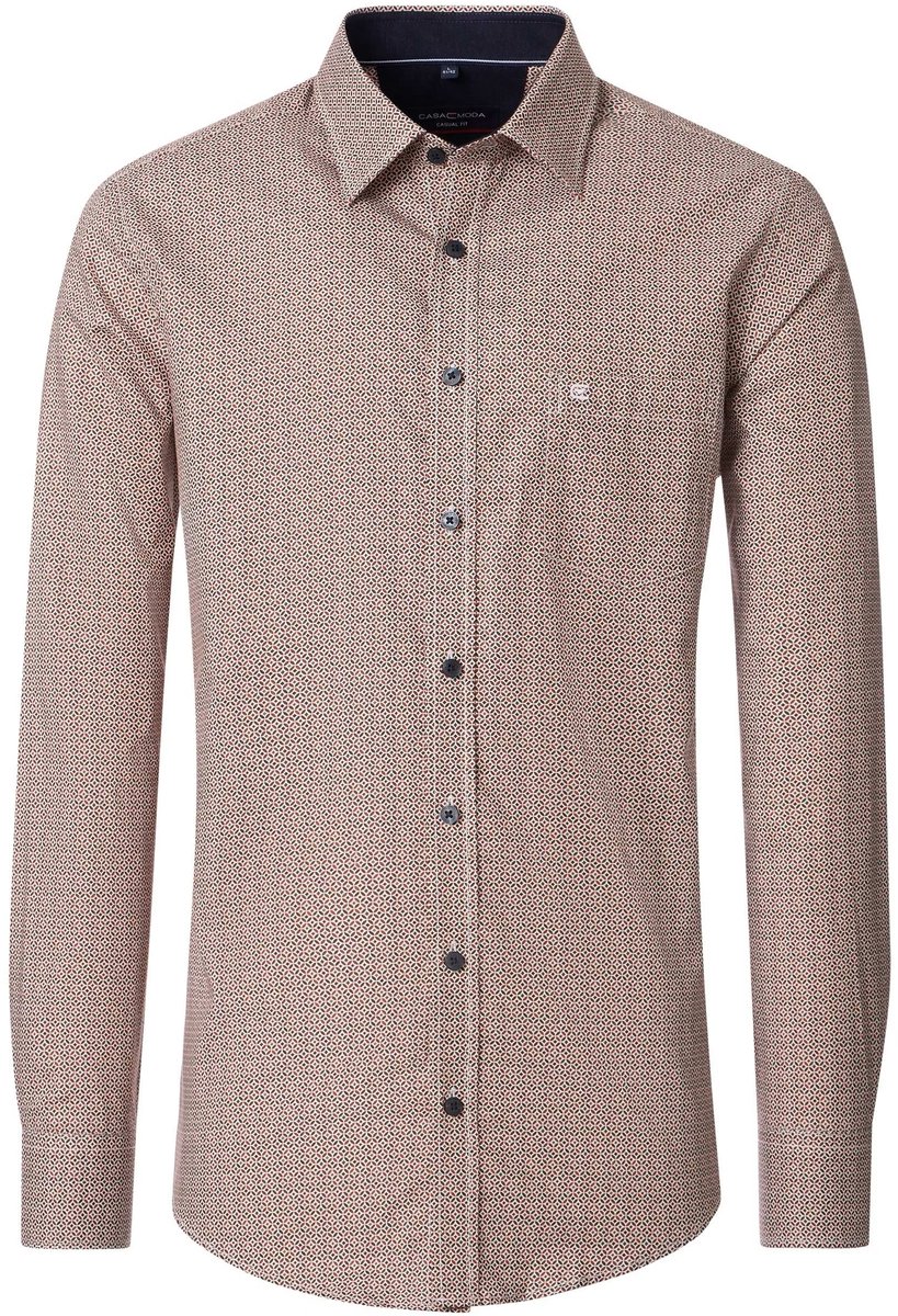 CASA MODA Sport casual fit overhemd - twill - donkerblauw - wit en beige dessin