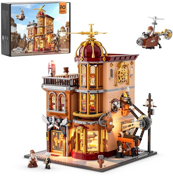 Lumibricks Steampunk Flying Club Bouwpakket - Met LED verlichting - Miniatuur huisjes - DIY modelbouw met 1858 bouwstenen - Bouwpakketten volwassenen - Bouwdoos F9050