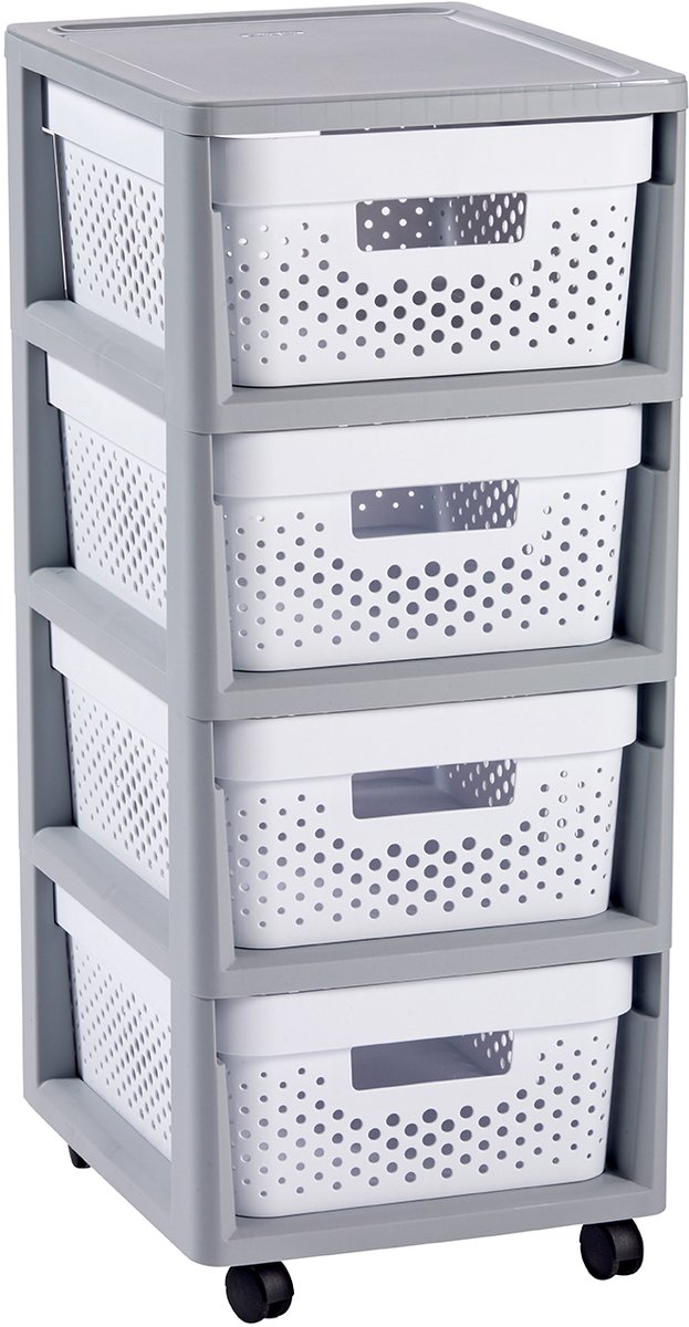Curver Infinity Dots Ladesysteem - 4 lades van 11L - met wieltjes - 36x30×66 cm - Grijs/Wit