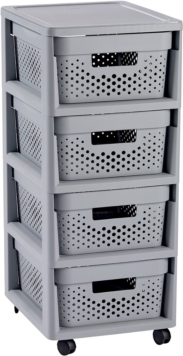 Curver Infinity Dots Ladesysteem - 4 lades van 11L - met wieltjes - 36x30×66 cm - Grijs