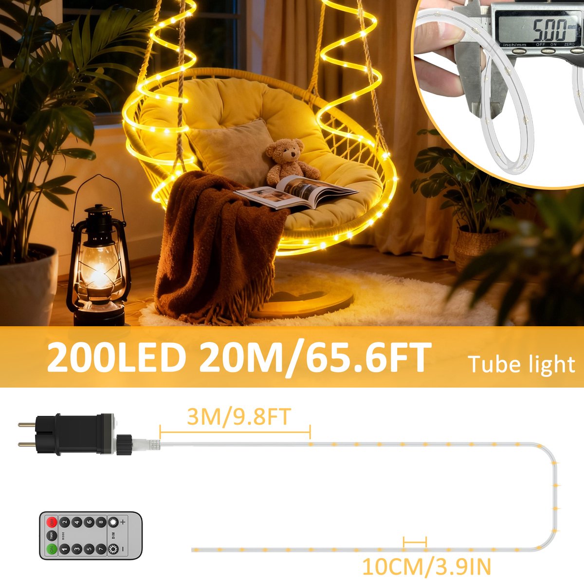 LED Lichtslang met 8 Modi, Timer & Dimmer – IP44 voor Binnen & Buiten – Warm Wit – 20m – voor Kerst & Tuin – foto 5