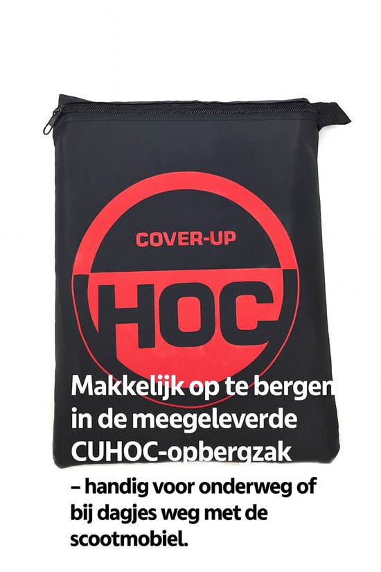 Zwarte opbergzak met rood HOC-logo, met rits.
