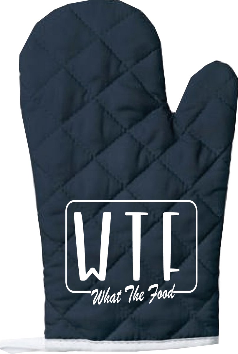 EIZOOK Functionele Ovenwant- Navy Blauw met Witte Opdruk WTF What The Food