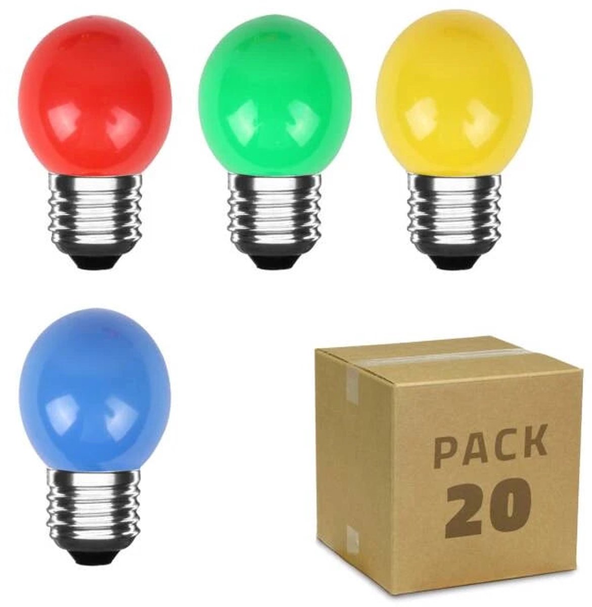 LED Kogellamp Set E27 Gekleurd - 300 lumen - 3W - Rood Groen Geel Blauw - IP20 - G45 - 20 stuks