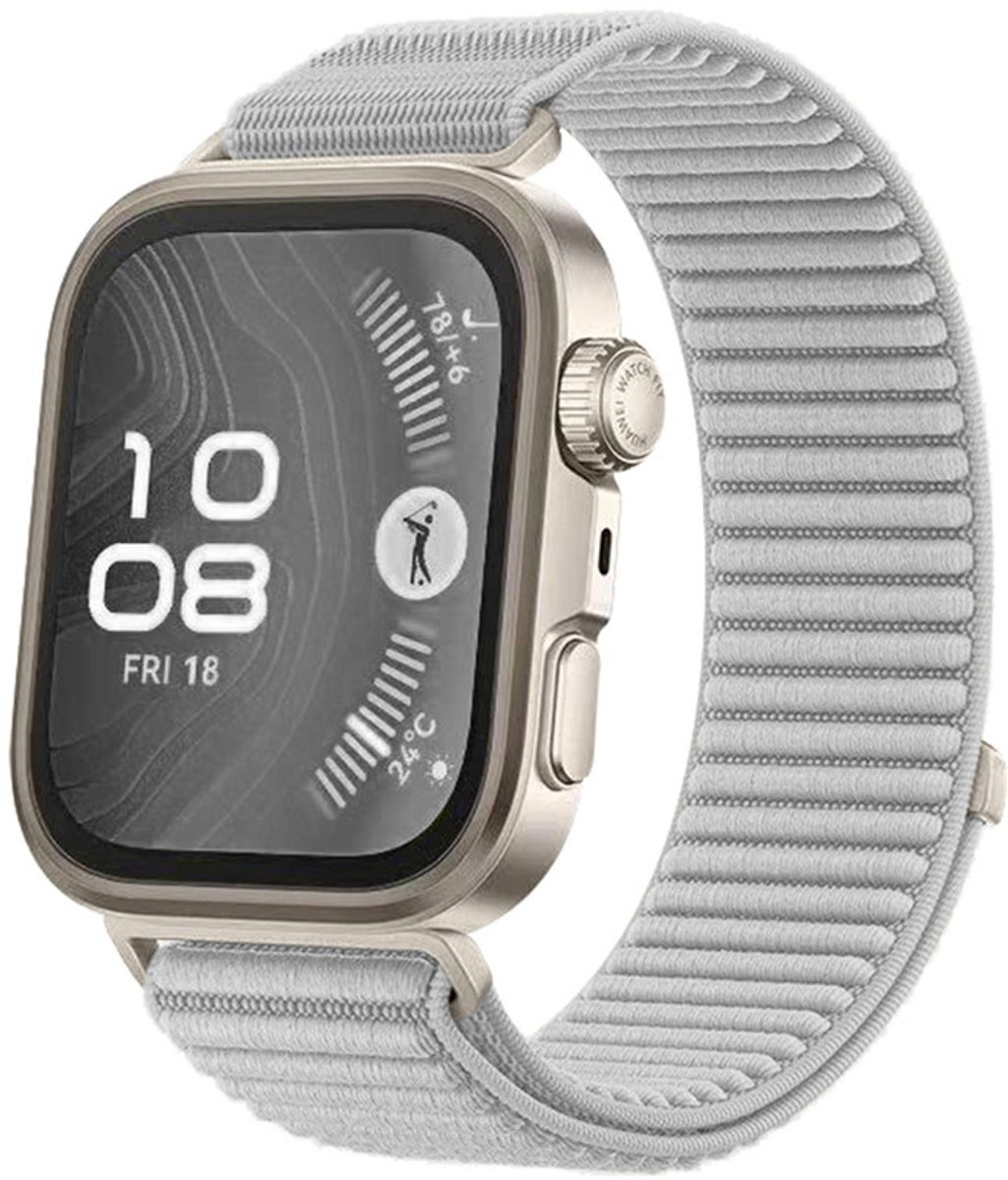 Nylon bandje - geschikt voor Huawei Watch Fit 4 Pro / 4 / 3 - geribbeld met klittenband - grijs