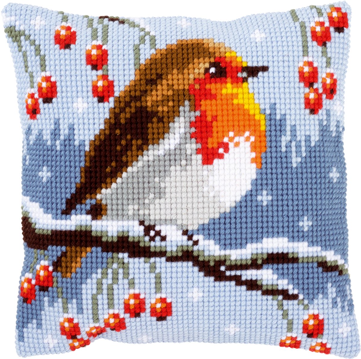 Vervaco - Kruissteekkussen kit - Roodborstje in de winter - PN-0149810 - Borduren - Borduurpakket - Borduurpakket volwassenen - Borduurpakket kind