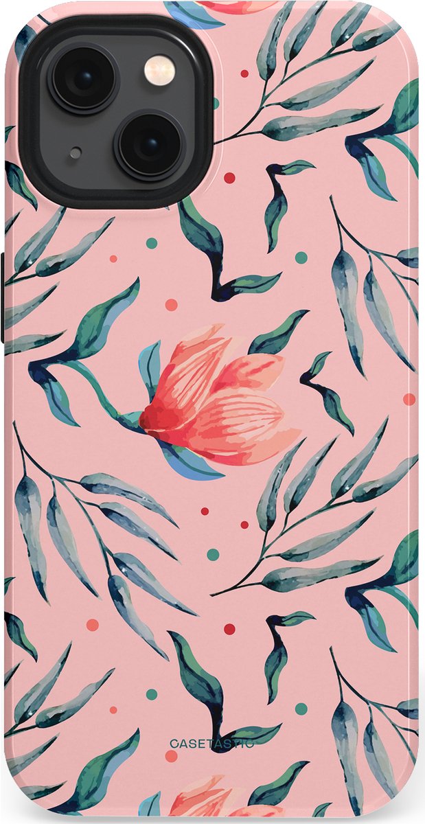 Casetastic Hoesje Geschikt voor Apple iPhone 13 Magsafe - Stijlvolle Beschermende Duo-layer Case - Roze Bloemen en Takken