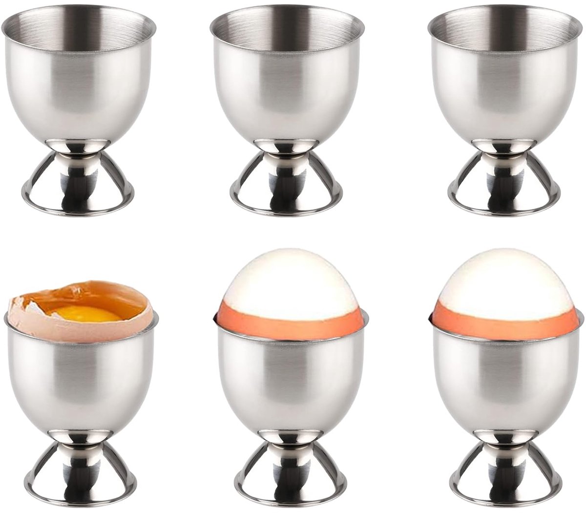Unyqoos® Set van zes roestvrijstalen eierdopjes voor elke ontbijttafel