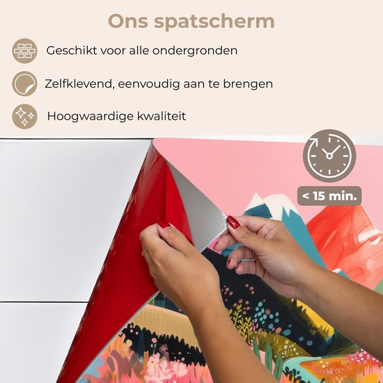 Spatscherm 80x55 cm - Zelfklevende achterwand Rivier - Diepte - Bloemen - Keuken muurbeschermer - Spatwand fornuis
