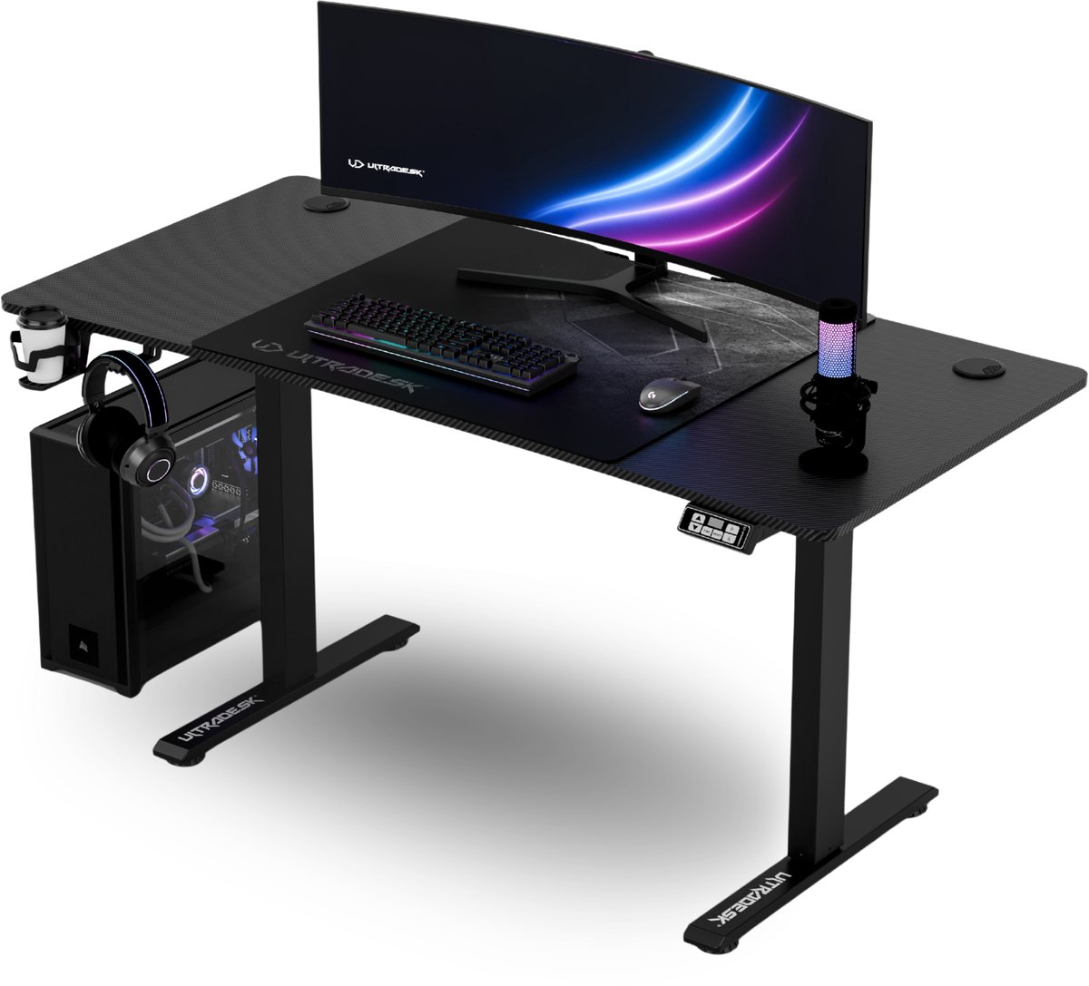 Ultradesk LEVEL V2 – Bureau voor Gaming, Home Office & Kantoor – Zwart – Elektrisch verstelbaar – Incl. XL Muismat & Accessoires