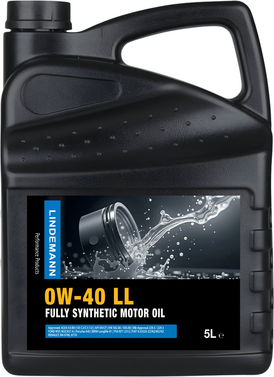 Lindemann Motorolie 0W40 Longlife - 5L - Brandstofbesparing - ACEA A3/B4 (’10), C2/C3 (’12) - API SN/CF - voor Benzine-, LPG- en Dieselmotoren