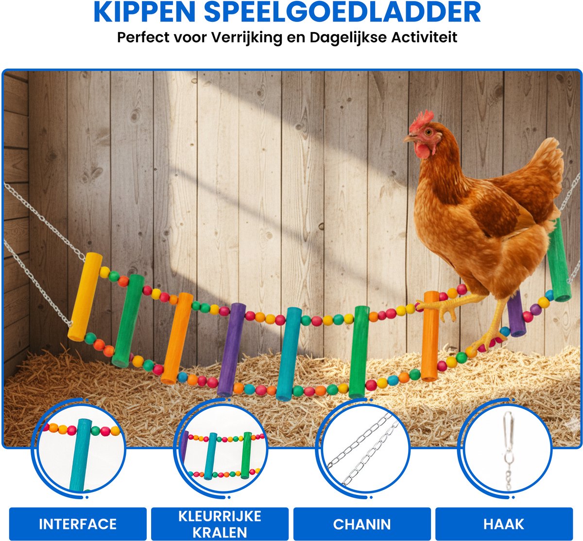 Yue 7-Delig Papegaaispeelgoed – Kokosnootnest, Ladder, Hangmat En Hout Kauwspeelgoed, Voor Parkieten En Ara's