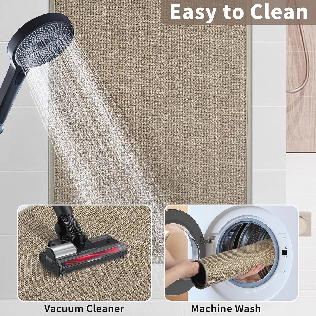Antislip Sneldrogend Douchemat - Wasbare Badmat voor Badkamer en Keuken (Beige, 43x80cm)