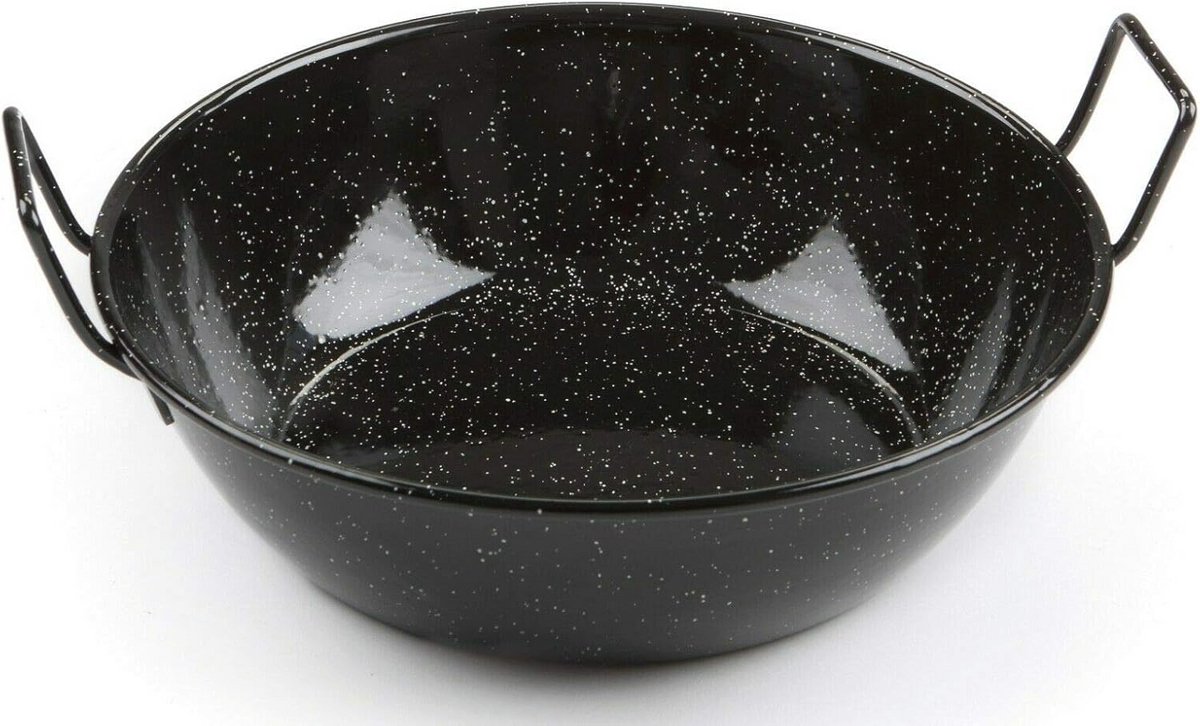 Dubbele pan met handgrepen, geëmailleerd, 28 x 28 x 14 cm, zwart