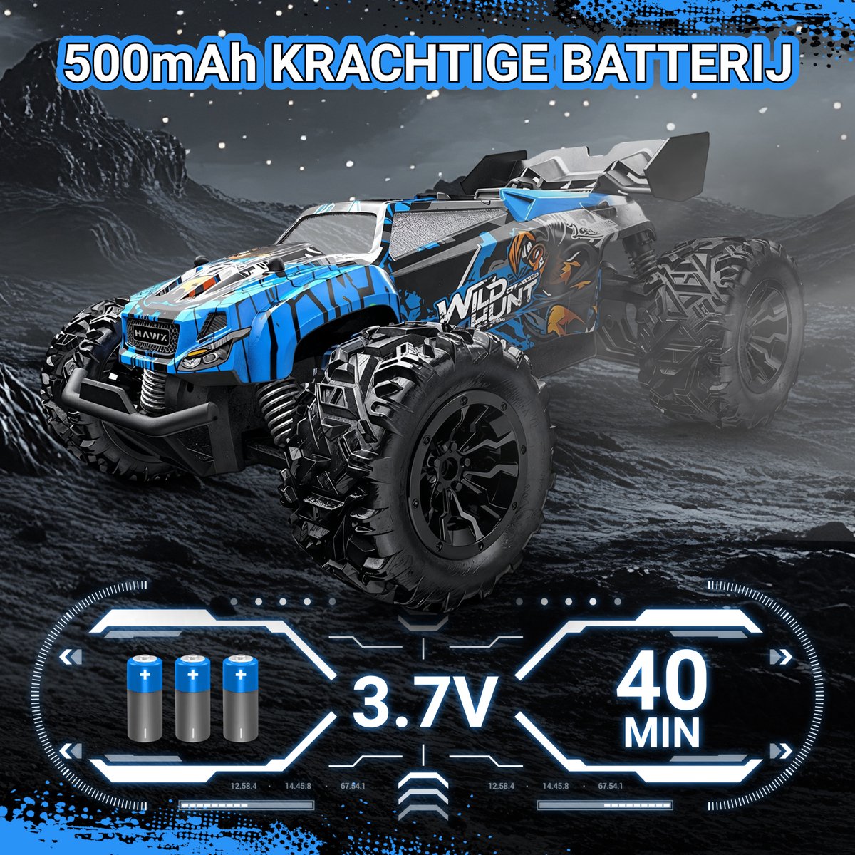 HAWX R70 Bestuurbare Auto - RC Auto - Race Auto - Monstertruck - Afstandsbestuurbare Auto - Volwassenen en Jongens - Voor Buiten - Incl. 3 Batterijen, 8 Verkeerskegels — afbeelding 8