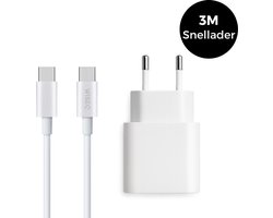 USB C snellader met Quick Charge - inclusief 3 meter USB C naar USB C oplaadkabel 100W - geschikt voor iPhone 17 / 16 / 15 en Samsung Galaxy - wit - WiseQ