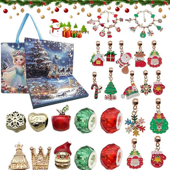 Calendrier De L’Avent 2025 Bijoux – 24 Surprises – 22 Pendentifs + 2 Chaînes + 2 Bracelets – Pour Enfants Et Ados