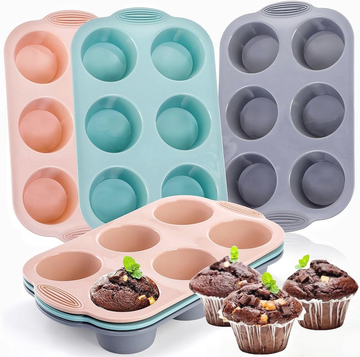 Siliconen Muffinpan - 6-holte Antiaanbak Bakvormen voor Cupcakes en Desserts - Vaatwasmachinebestendig