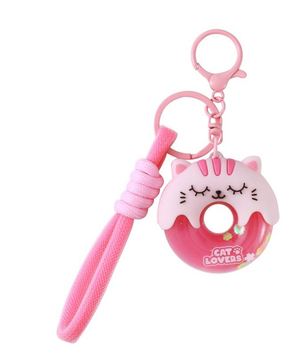 iTotal Sleutelhanger Donuts Roze Kat Keychain Donuts PINK CAT Plastic and Metal 5.0x5.2x1.8cm