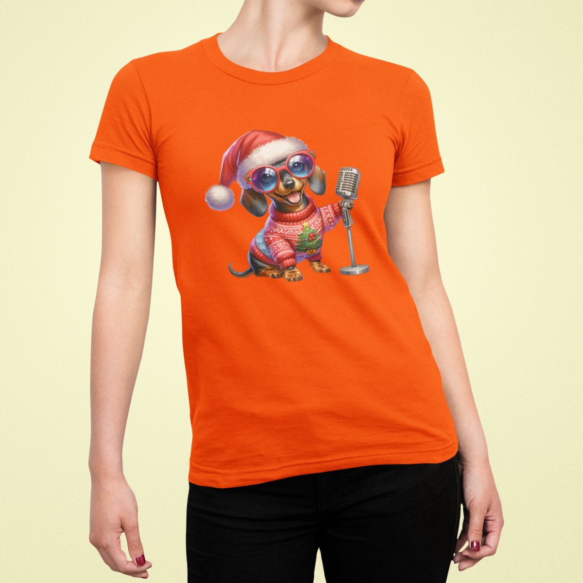 Singing Dog - T-shirt Vrouw - T-shirt Oranje - Kerst T-shirt - Maat S - Kerst Cadeau Vrouwen - Limited Edition