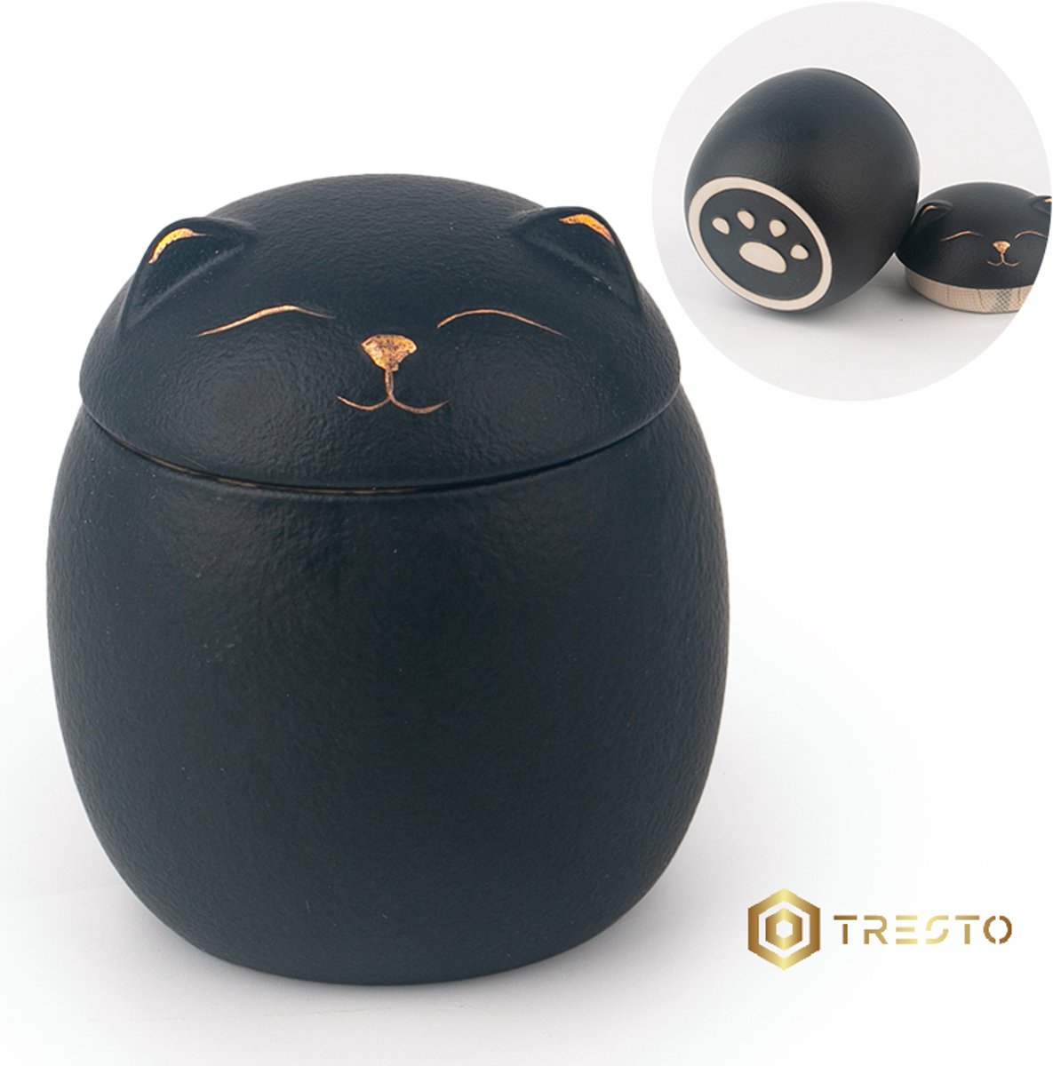 TRESTO - Luxueuze Mini Urn Hond Kat Vogel – Poezenurn – Keramiek – Urnen – Urn Voor Dieren – Urn Hond Overleden – Urn Kat – 130 ML – Zwart
