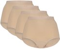 Vier beige high-waist slips op een rij.
